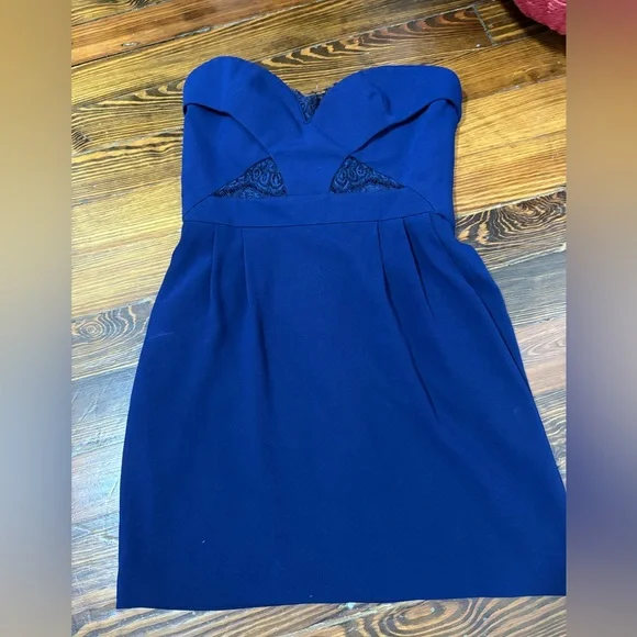 The kooples navy blue strapless lace mini evening dress size L - Picture 3 of 8
